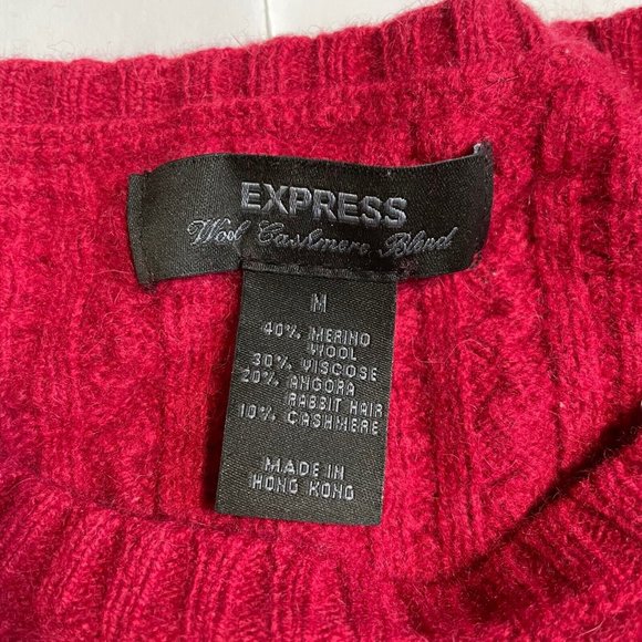 Wool Cashmere Cable Knit Sweater EUC M Women Angora Burgundy Viscose Red - Picture 2 of 16